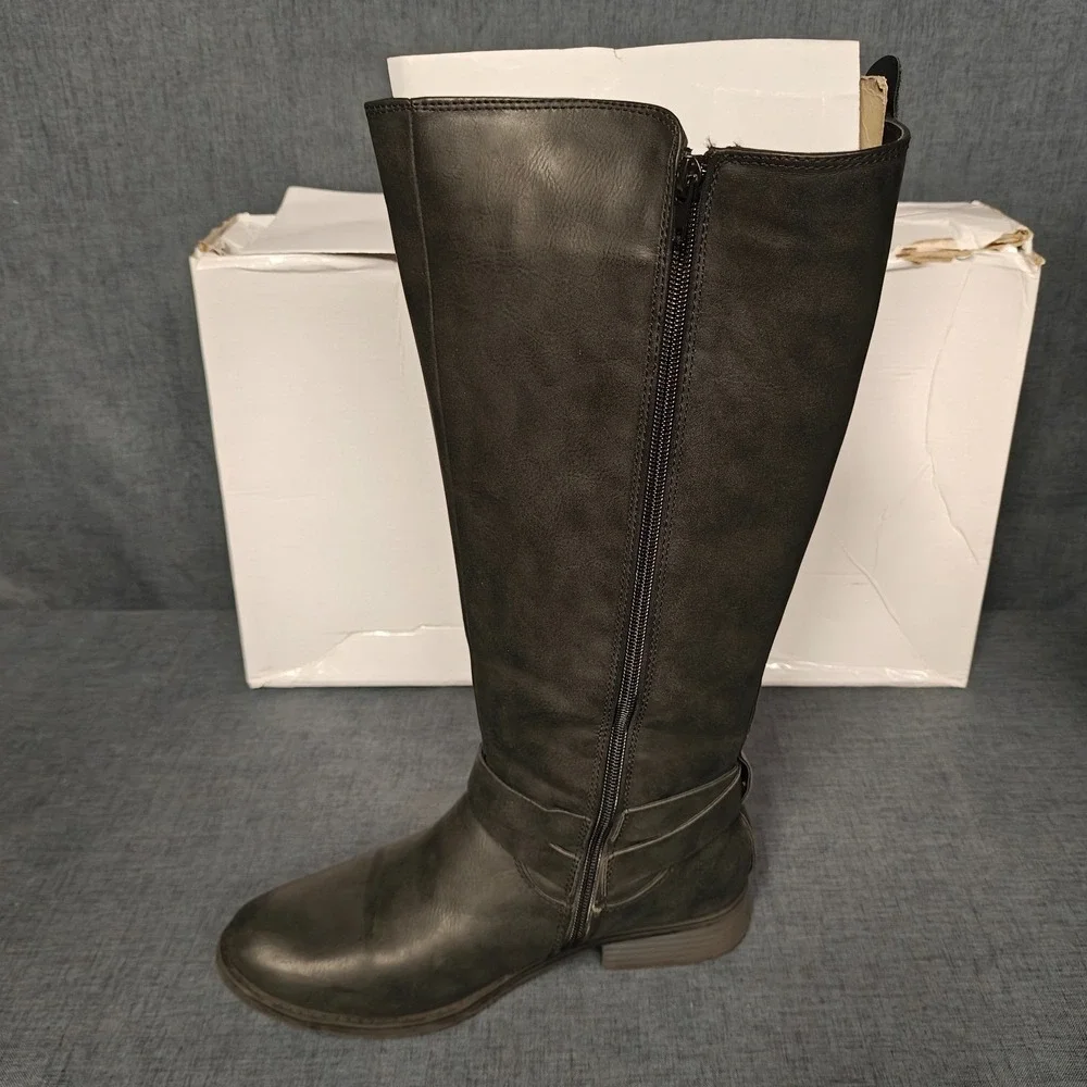 OLIVIA‎ MILLER Womens Black Knee High Boots Size 9 Side Buckle & Zipper